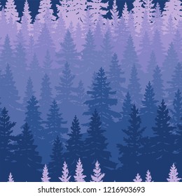 Seamless pattern, taiga in the fog, vector background