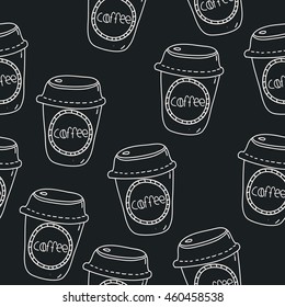 Seamless pattern Take away coffee. doodle coffee cup isolated