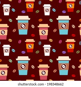 Seamless pattern with takeaway paper coffee cups