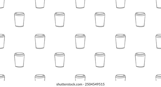 Nahtloses Muster mit zum Mitnehmen Papier oder Kunststoff Einweg-Kaffee oder Teetasse handgezeichnete Doodle Umrissvektor