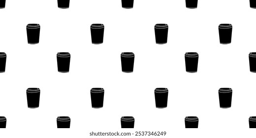 Seamless pattern with takeaway paper or plastic disposable coffee or tea cup silhouette vector