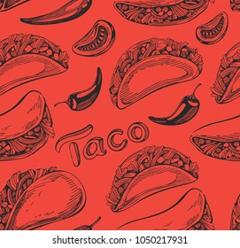 Seamless pattern with tako on the red background