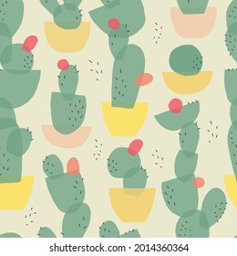seamless pattern of tall long cactus from geometric shapes