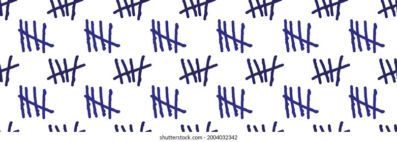 Seamless pattern Tally marks, colorful counting signs on white background. Prison wall sticks lines counter. Vector illustration.