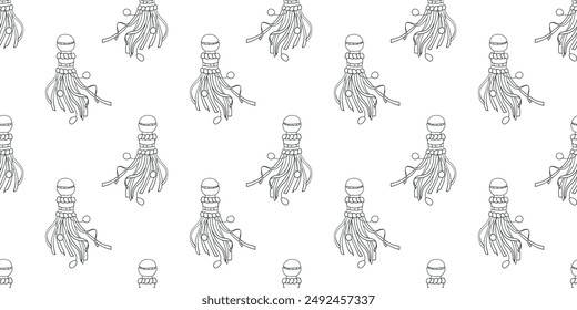 Seamless pattern with Tanabata star festival traditional japanese ornament decoration hand drawn doodle outline vector
