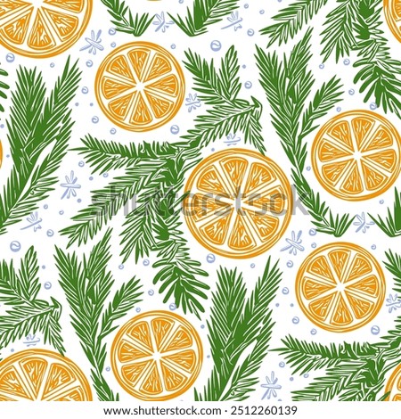 Seamless pattern with tangerines and a Christmas tree. Vector  illustration.