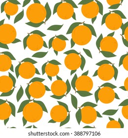 seamless pattern tangerines with leaves on a white background vector