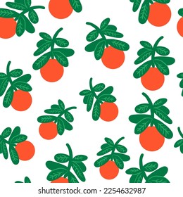 seamless pattern with tangerines and leaves.print for textile or background.color vector illustration in flat style.image for website, app, print. 