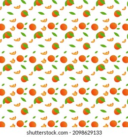 A seamless pattern with tangerines on white background  in vector, eps 10