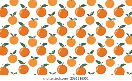 Seamless pattern with tangerines on a white background.