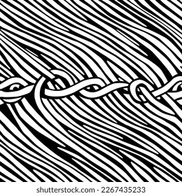Seamless pattern with tangled lines - hand drawn black and white vector illustration.