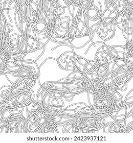 Seamless pattern with tangled lines - hand drawn black and white vector illustration.