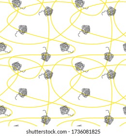 Seamless pattern with tangled threads and lines