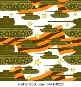 seamless pattern tanks victory celebration Defender star Fatherland Day. vector illustration