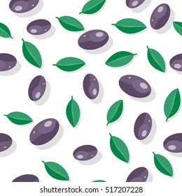 Seamless pattern tapas variety of appetizers, snacks, in Spanish cuisine. Spain food concept in flat design endless texture. Olives isolated on white. Plate of olives. Olives at Spain festival. Vector