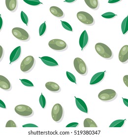 Seamless pattern tapas variety of appetizers, snacks, in Spanish cuisine. Spain food concept in flat design endless texture. Olives isolated on white. Plate of olives. Olives at Spain festival. Vector