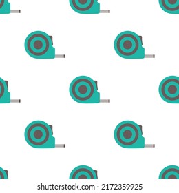 seamless pattern with tape measure on white background, vector illustration of measuring tool in flat style, cartoon objects of labor