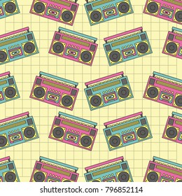 seamless pattern tape recorder 90s device music retro