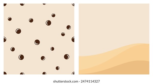 Seamless pattern with tapioca balls on milk tea texture background. bubble milk wave vector.