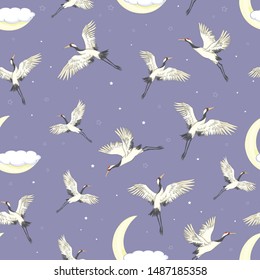 Seamless pattern with taps and clouds. Birds fly.  Vector illustration.