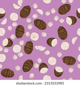A seamless pattern of taro. colorful taro background. vector illustration. foods wrapping paper.