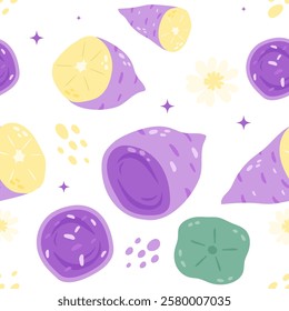 Seamless pattern taro on color background. Vector illustration.