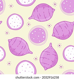 Seamless pattern taro on yellow pastel background. Vector illustration.