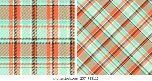 Seamless pattern tartan of background fabric check with a vector texture plaid textile set in retro colors.