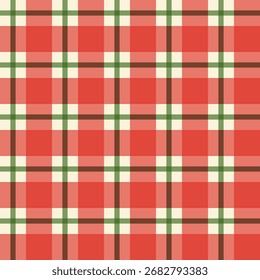 Patrón sin costuras de tartán con uso rojo, verde y blanco para textura de tela, fondo plano, impresión textil y otros.