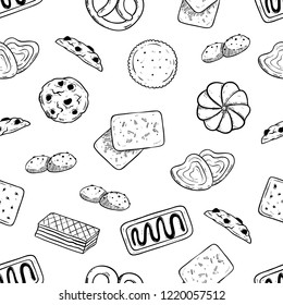 seamless pattern of tasty biscuits with hand drawn or sketch style