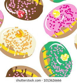Seamless pattern Tasty chocolate glazed donuts with jam,  isolated on white background , Hanukkah celebration concept vector illustration