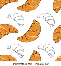 Seamless pattern of tasty croissant on white background. Vector