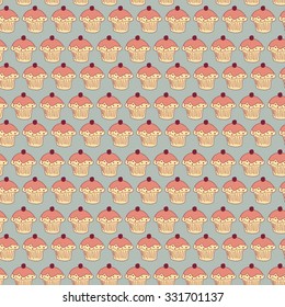 Seamless pattern with tasty cupcakes on light blue background. Vector illustration for textile or fabric design, wallpaper, wedding design, web design etc. 