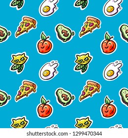 Seamless pattern. Tasty food. Supermarket.