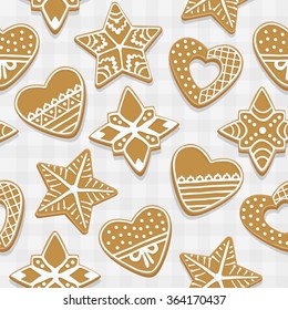 Seamless pattern with tasty gingerbreads on a white background