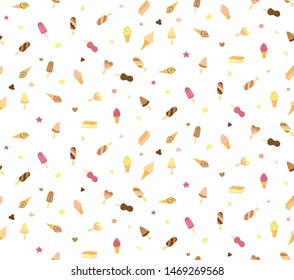 Seamless pattern of tasty ice cream and popsicles in pastel colors