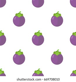 Seamless pattern of tasty mangosteen, exotic natural nutrition, purple vitamin product. Cartoon flat style