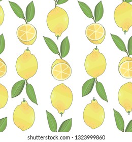 seamless pattern with tasty ripe lemons and green leaves vector illustration