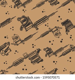 Seamless pattern with tattoo machines. Design element for poster, card, banner, clothes decoration. Vector illustration