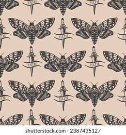 Seamless pattern with tattoo on the nude background. Vector