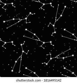 Seamless pattern with Taurus constellation, handwritten lettering and zodiac sign. For your packaging, fabric and product decoration.