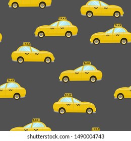 Seamless pattern with taxi. For fabrics and wrapping paper. Vector graphics.