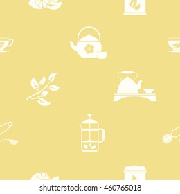 Seamless pattern with tea ceremony and accessories icons for your design