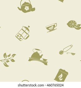 Seamless pattern with tea ceremony and accessories icons for your design