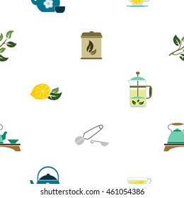 Seamless pattern with tea ceremony and accessories icons for your design