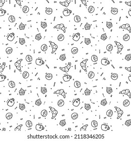 Seamless pattern with tea and croissants. Background for cafe or coffee shop menu