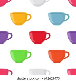 Seamless pattern of tea cup in cartoon flat style. Bright containers. Vector illustration