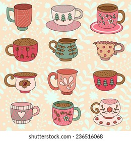 Seamless pattern with  tea cups. Coffee cups. Vector