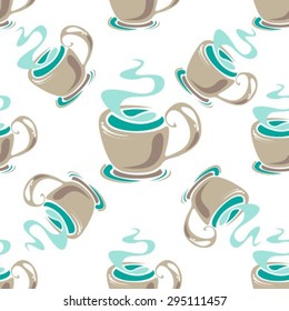 Seamless pattern with tea cups on a white background.