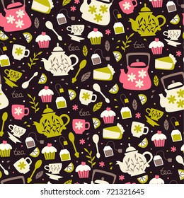 Seamless Pattern with Tea Elements. 